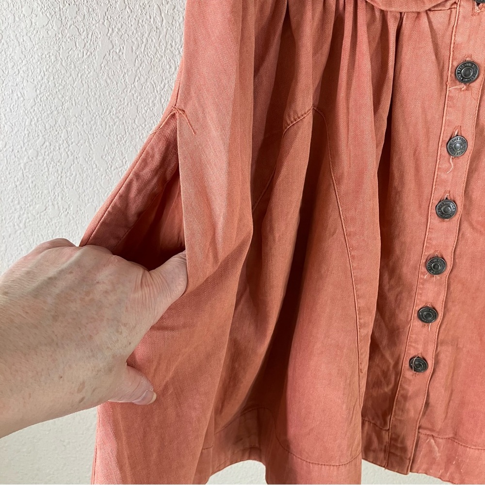 FREE PEOPLE Denim Boho Mini Shirt Dress M Fit & Flare Summer Festival Beach - Picture 8 of 16